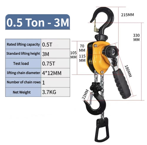 Manual Lever Chain Hoist 0.25-1.5 Ton Capacity Heavy Duty Come Along