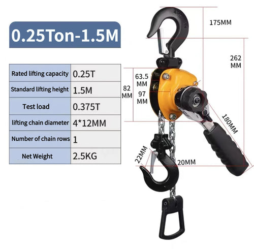 Manual Lever Chain Hoist 0.25-1.5 Ton Capacity Heavy Duty Come Along