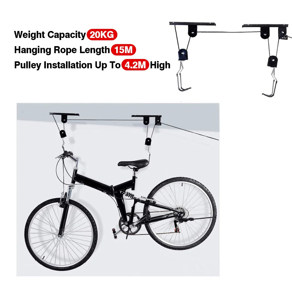 Bicycle Hoist Garage Storage Bike Lift Pulley System with 20kg Bearing