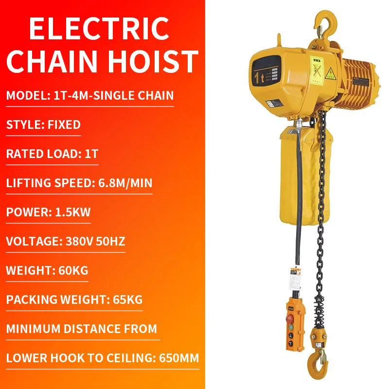 Electric Chain Hoist 1T/2T Single-Phase Overhead Crane Heavy-Duty