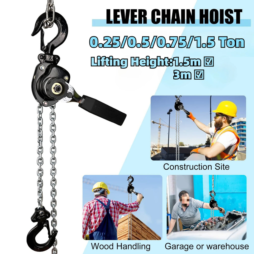 Manual Lever Chain Hoist 0.25-1.5 Ton Capacity Heavy Duty Come Along