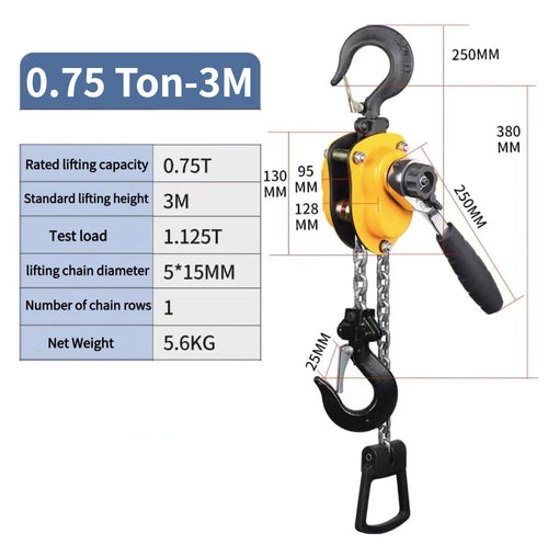 Manual Lever Chain Hoist 0.25-1.5 Ton Capacity Heavy Duty Come Along