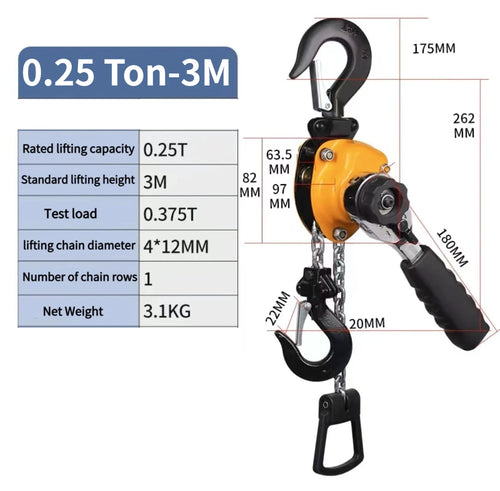 Manual Lever Chain Hoist 0.25-1.5 Ton Capacity Heavy Duty Come Along