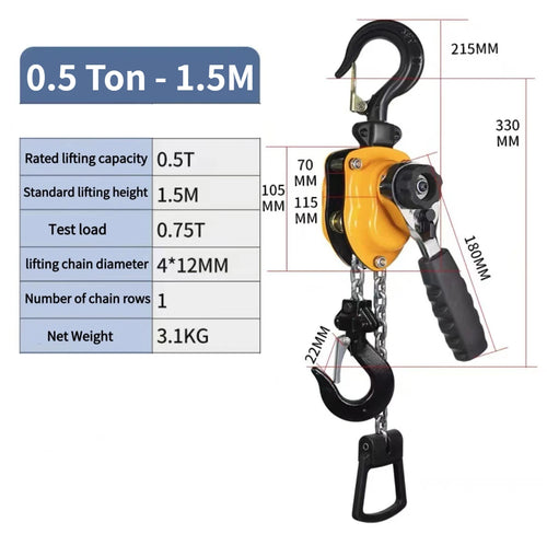 Manual Lever Chain Hoist 0.25-1.5 Ton Capacity Heavy Duty Come Along